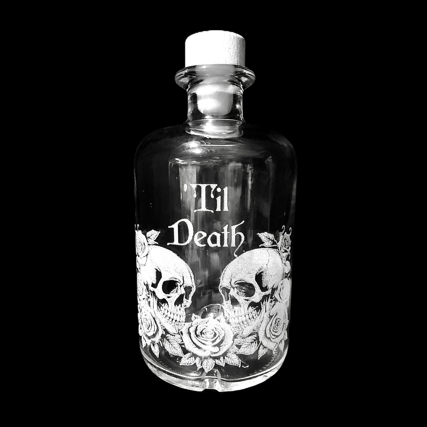 'Til Death skull & Rose Spirit bottle