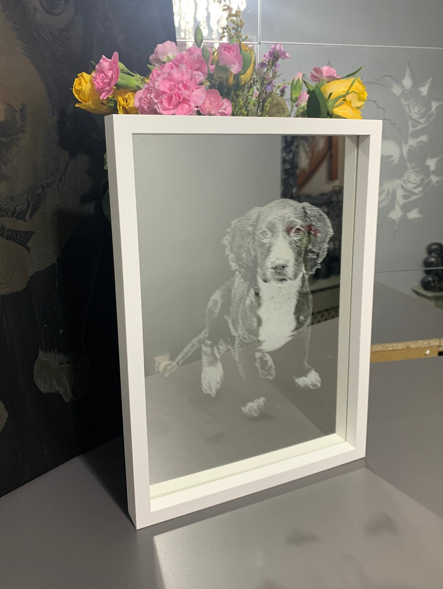 Photo engraved framed mirror - Grey