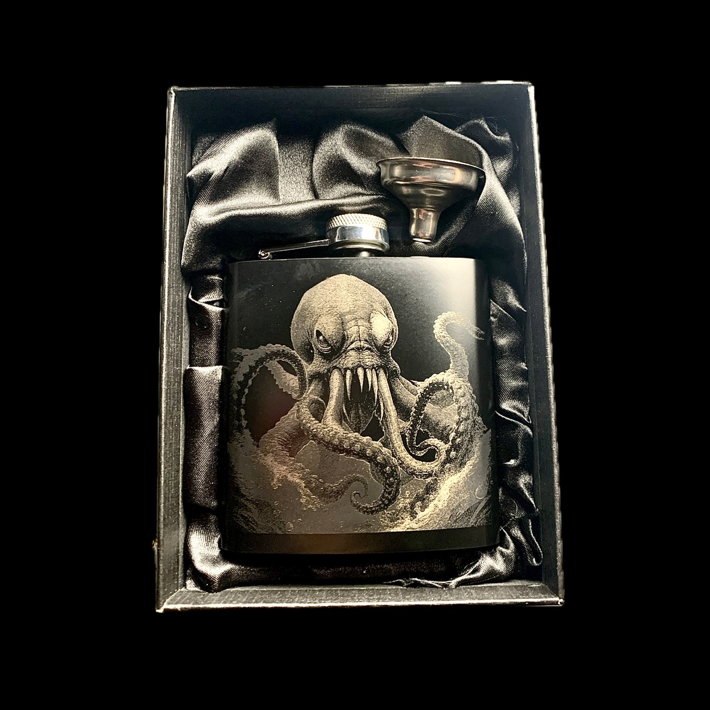 Kraken Hip flask gift box set - Black