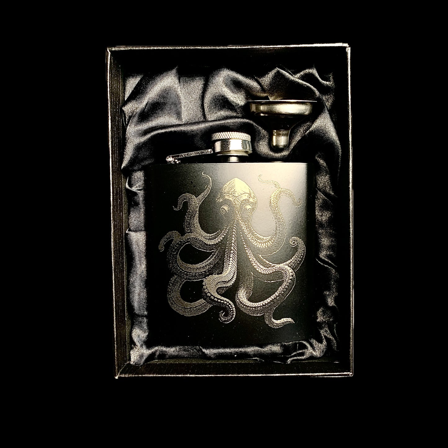 Kraken Hip flask gift box set - Black