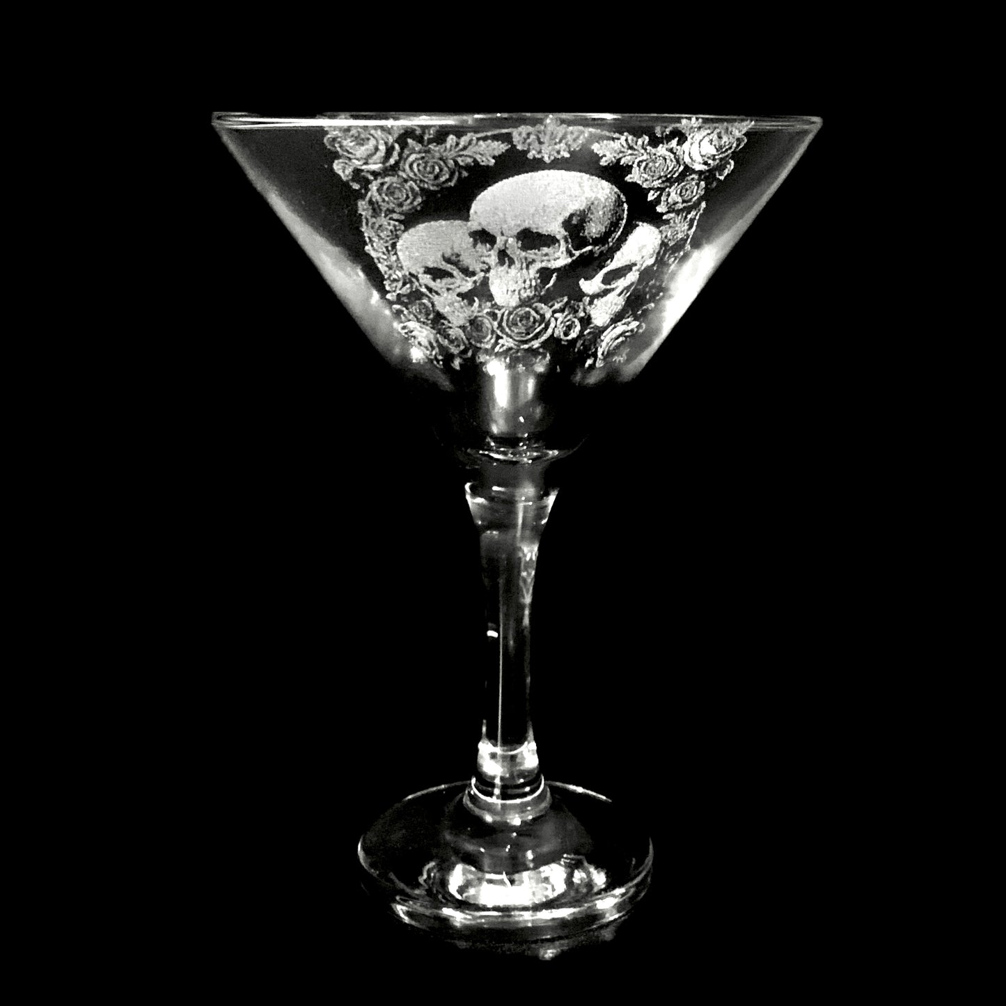 Deluxe Skull & Rose engraved Martini glass - 175ml / 6oz