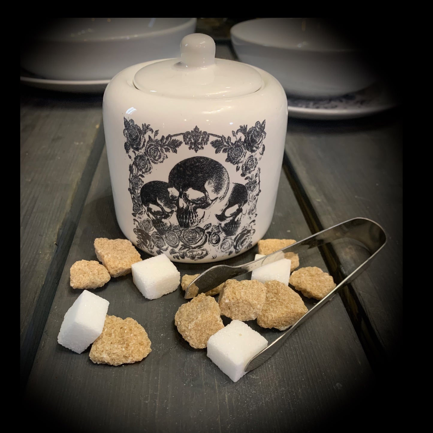 Deluxe Skull & Rose Sugar Bowl - White