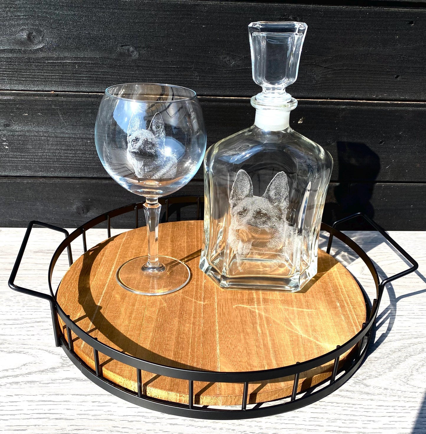 ENGRAVED DECANTER & WHISKEY, glass set, brandy, spirits, alcohol, etched memorial, pet, dog, family, picture, gin, Christmas gift him, dad