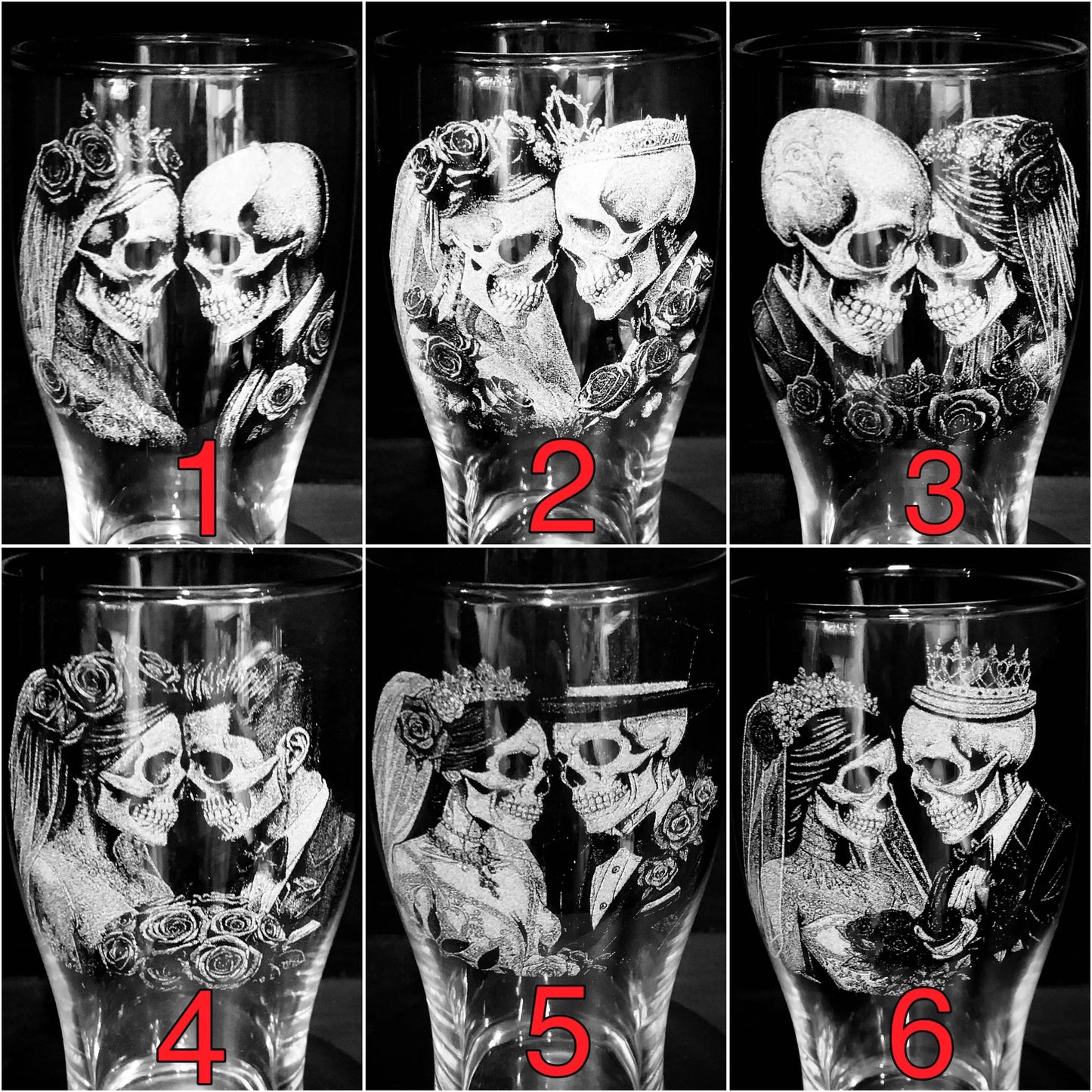 Mr & Mrs Skull & Rose Framed Engraved mirror