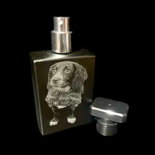 Photo Engraved black glass Perfume/ Aftershave bottle