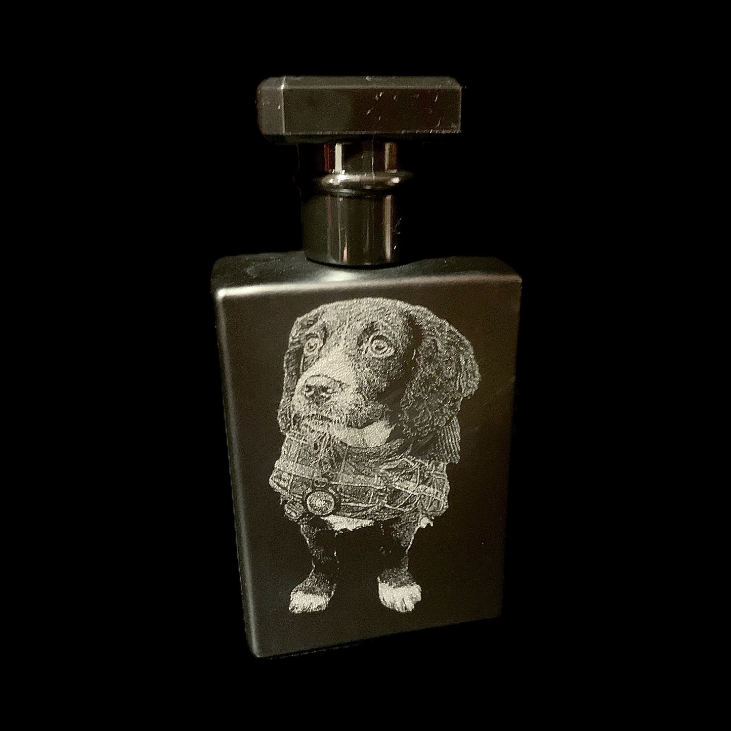 Photo Engraved black glass Perfume/ Aftershave bottle