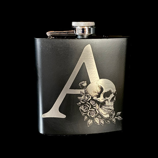 Monogram Skull & Rose Letter Hip flask