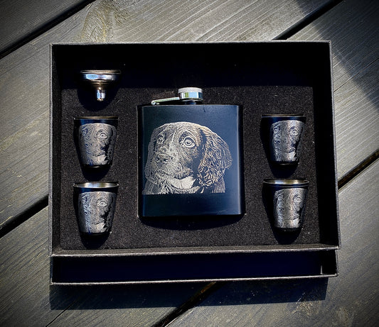 Photo Hip flask and shot glass gift box set - Black