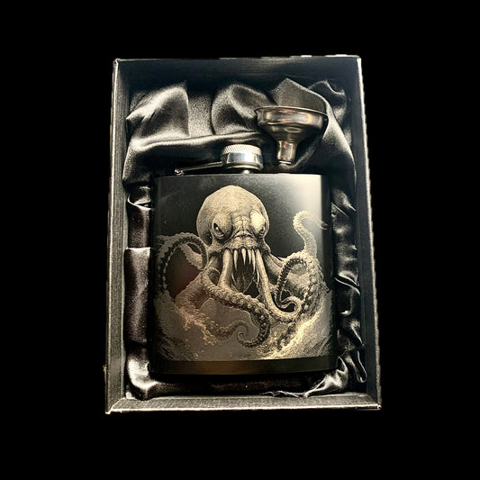 Kraken Hip flask gift box set - Black