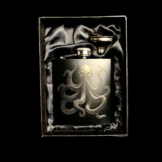 Kraken Hip flask gift box set - Black