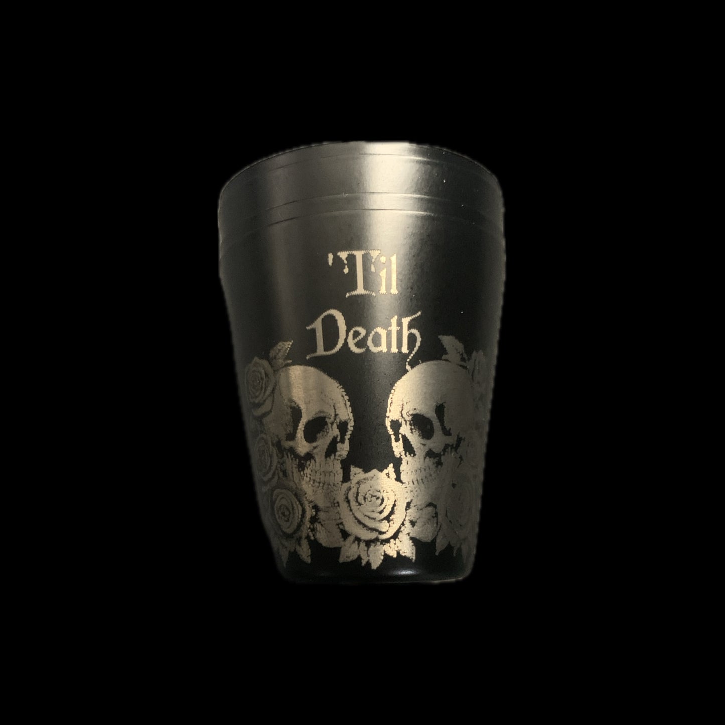 Til Death Skull & Rose Hip flask and shot glass gift box set - Black