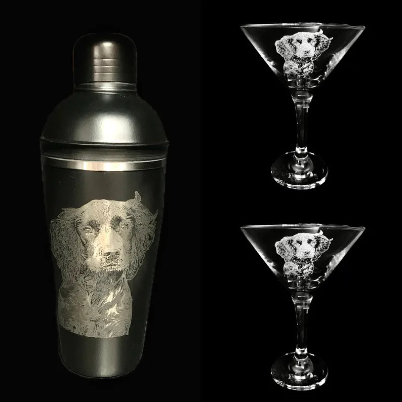 Photo engraved Black cocktail shaker & Martini set