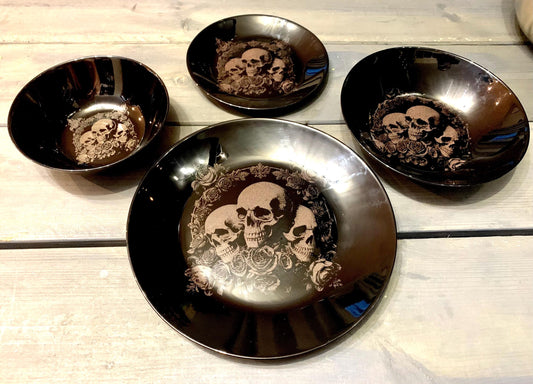 Deluxe Skull & Rose Dinnerware - Black