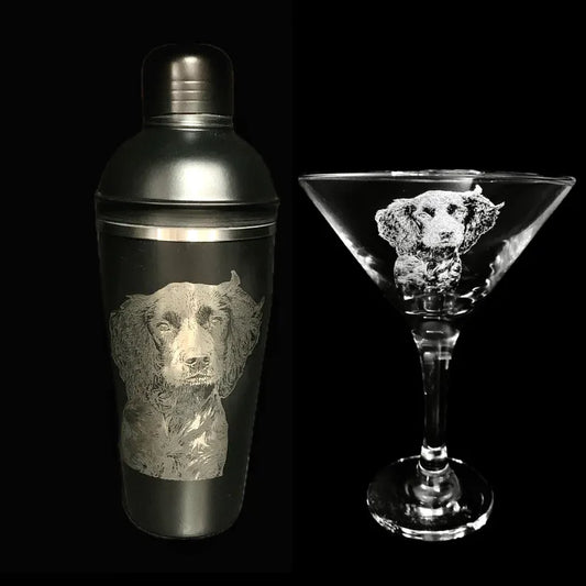 Photo engraved Black cocktail shaker & Martini set