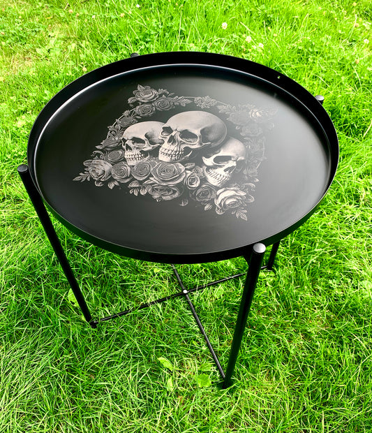 Deluxe Skull & Rose Black  Metal Tray table