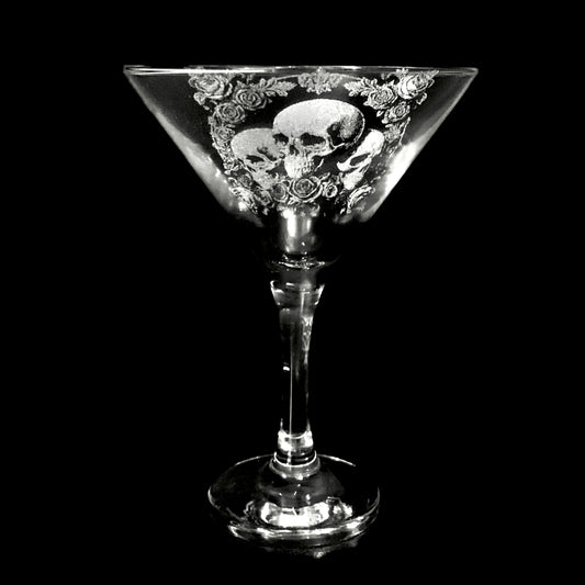 Deluxe Skull & Rose engraved Martini glass - 175ml / 6oz