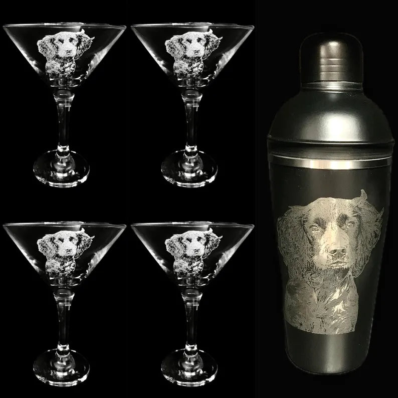 Photo engraved Black cocktail shaker & Martini set