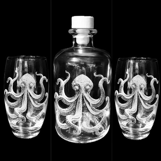 Kraken Rum Engraved Spirit bottle and glass set