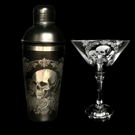 Deluxe Skull & Rose Black cocktail shaker & Martini set