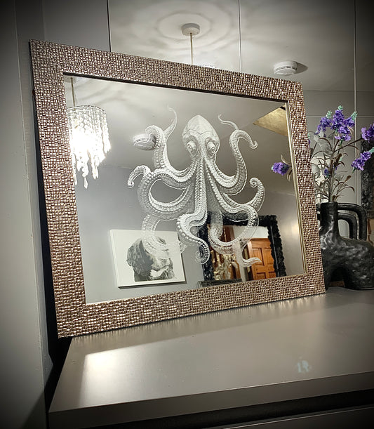 Kraken engraved mosaic silver framed mirror