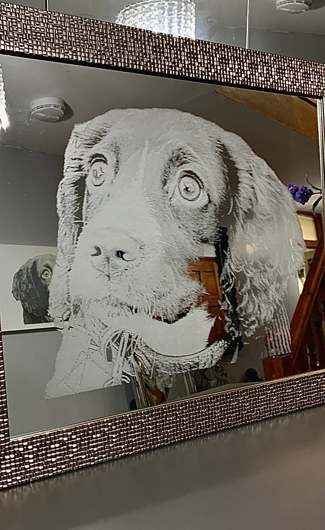 Large Photo engraved mosaic silver framed mirror