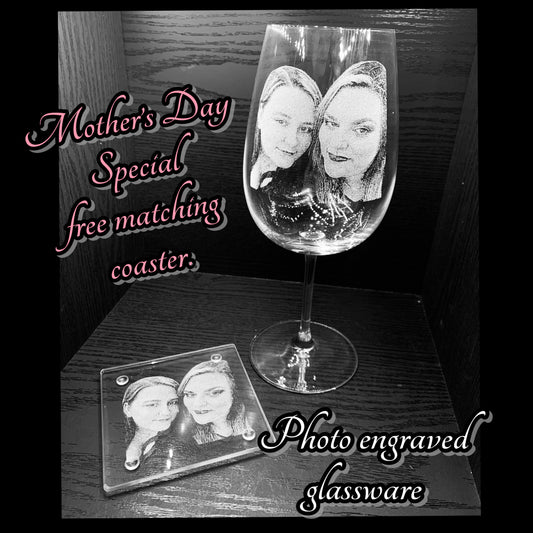 *Mother Day Special* Photo Engraved Glass with FREE matching coaster