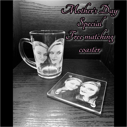 *Mother Day Special* Photo Engraved Glass with FREE matching coaster