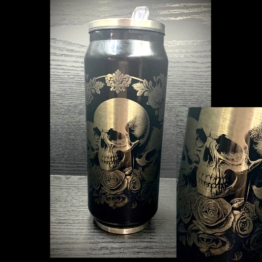 Deluxe Skull & Rose Black Coffee Double walled Can