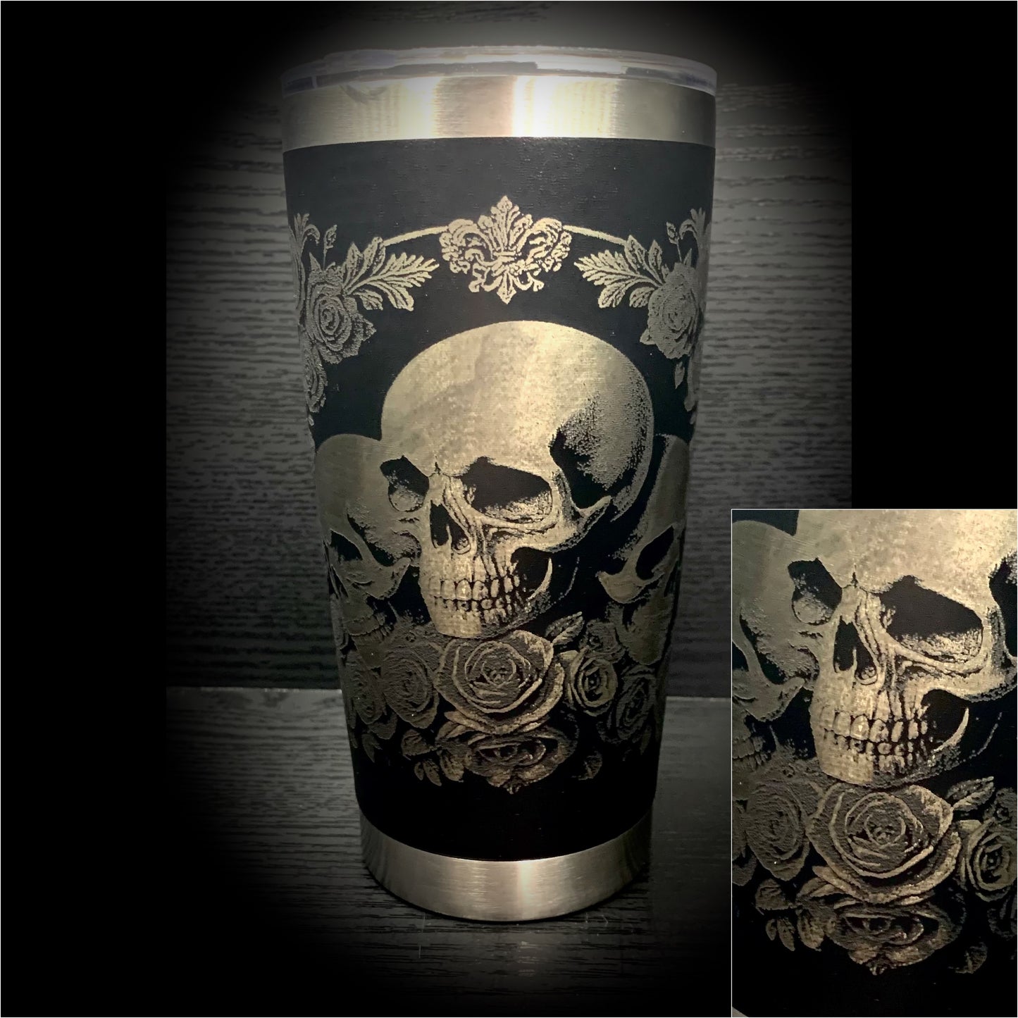 Deluxe Skull & Rose Black Bottle