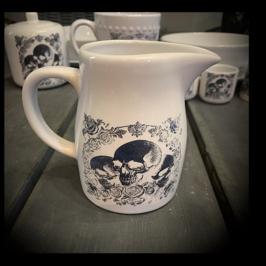 Deluxe Skull & Rose Milk Jug - White