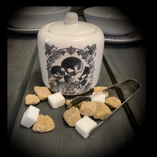 Deluxe Skull & Rose Sugar Bowl - White