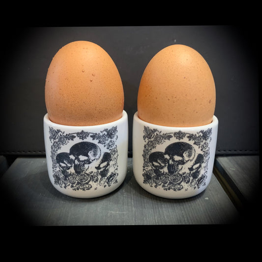 Deluxe Skull & Rose Egg Cup (pair) - White