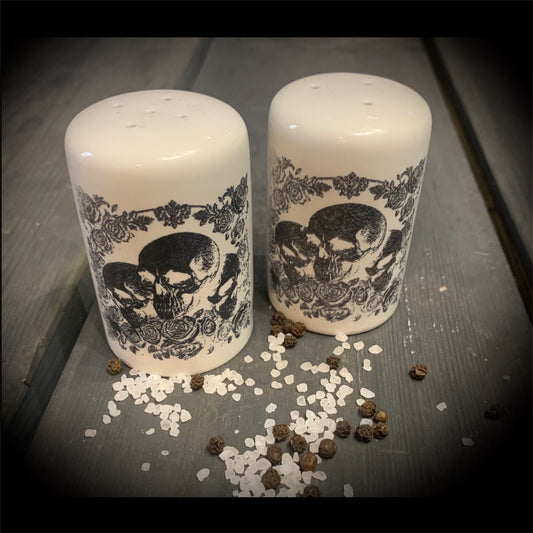 Deluxe Skull & Rose Salt & Pepper Pots - White