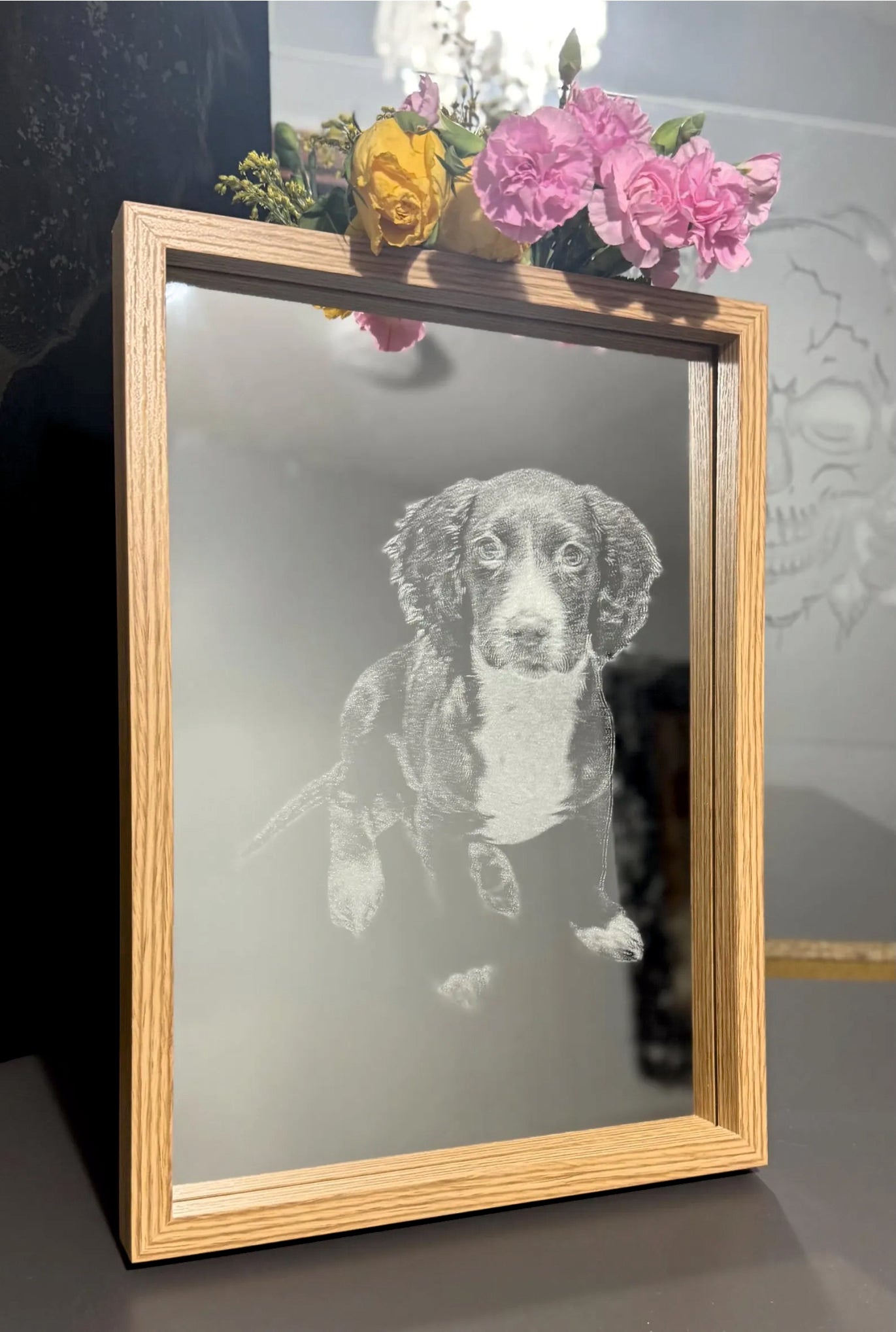 Photo engraved framed mirror - White