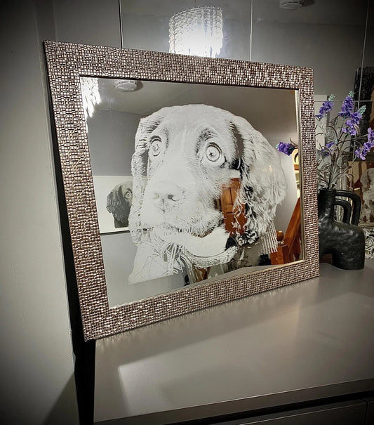 Large Photo engraved mosaic silver framed mirror