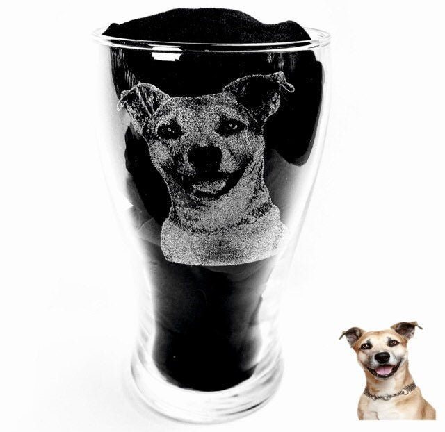 PHOTO ENGRAVED glassware, personalised etched glass, pets, dogs, cat, pictures of family, gift. beer, pint, whiskey tankard, gin, fathers