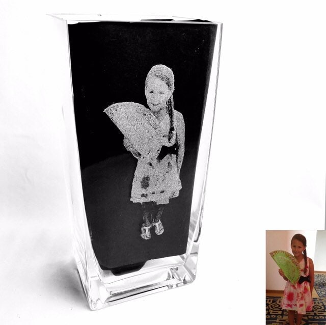 PERSONALISED ENGRAVED VASE photo etched glass gift flowers, Mother’s Day, wedding, mum cat dog pet children family, kids, memorial christmas