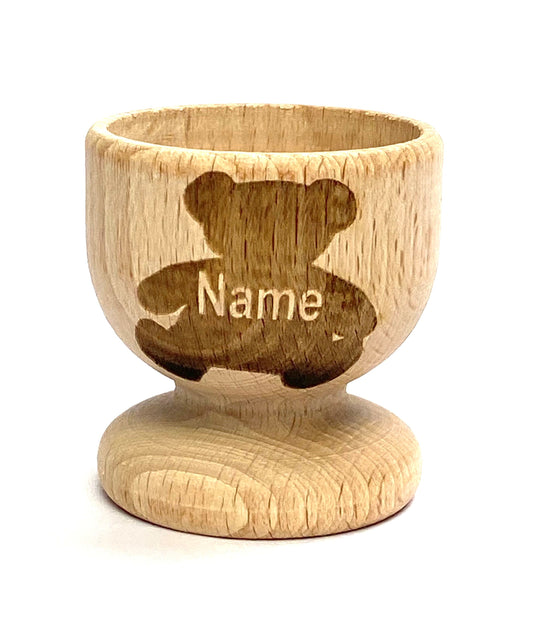 TEDDY bear EGG CUP wooden, engraved, personalised Easter, eco, many etched designs to choose , Buy 2 get 1 free, child, bunny, gift