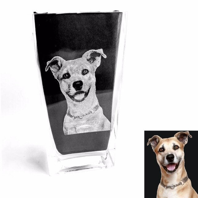 PERSONALISED ENGRAVED VASE photo etched glass gift flowers, Mother’s Day, wedding, mum cat dog pet children family, kids, memorial christmas
