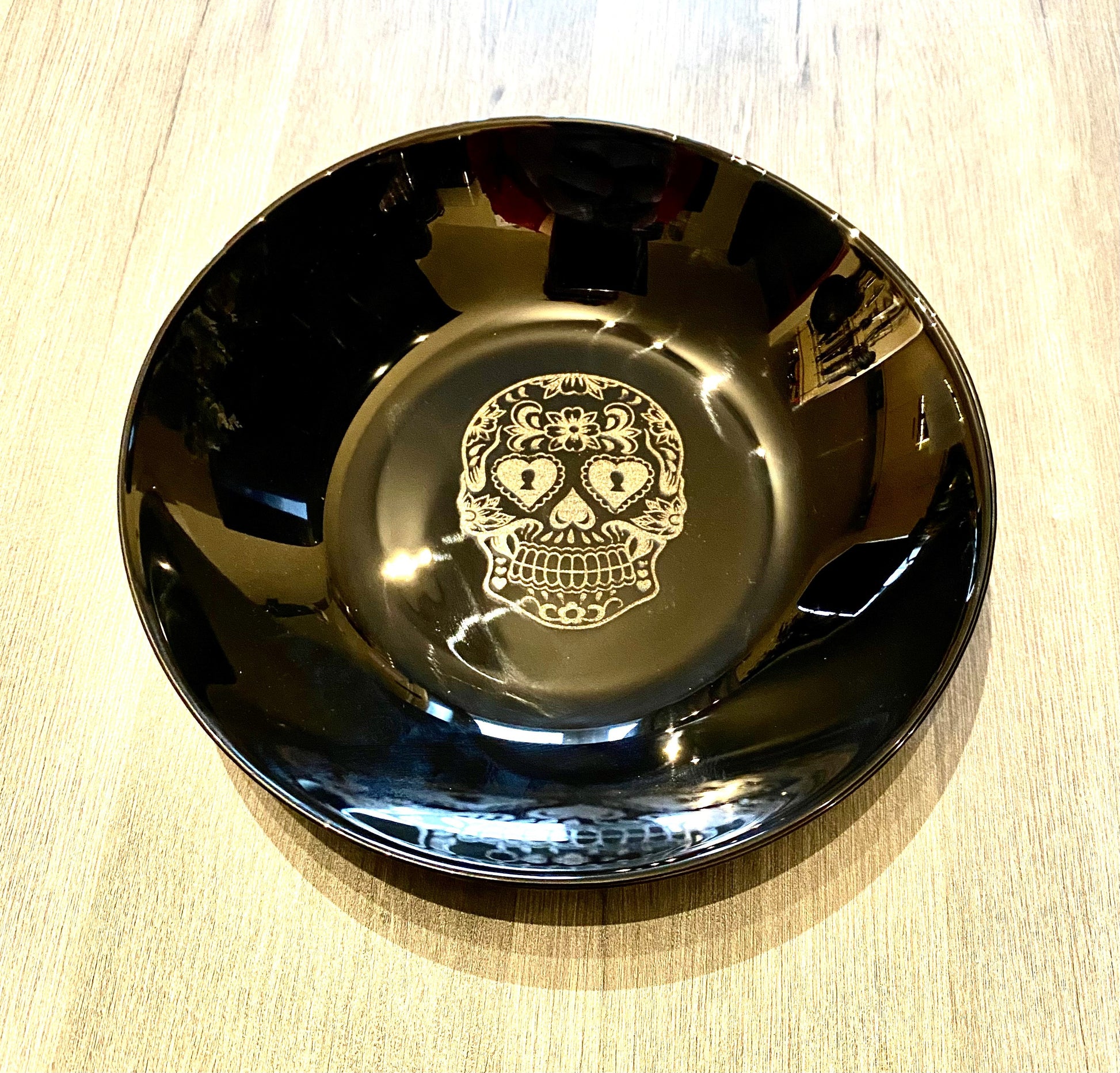 ENGRAVED BLACK, dinnerware, etched bowls, mug, pasta, rose goth, table, side plate, Christmas, dining, set, cat dog owl, skull elephant