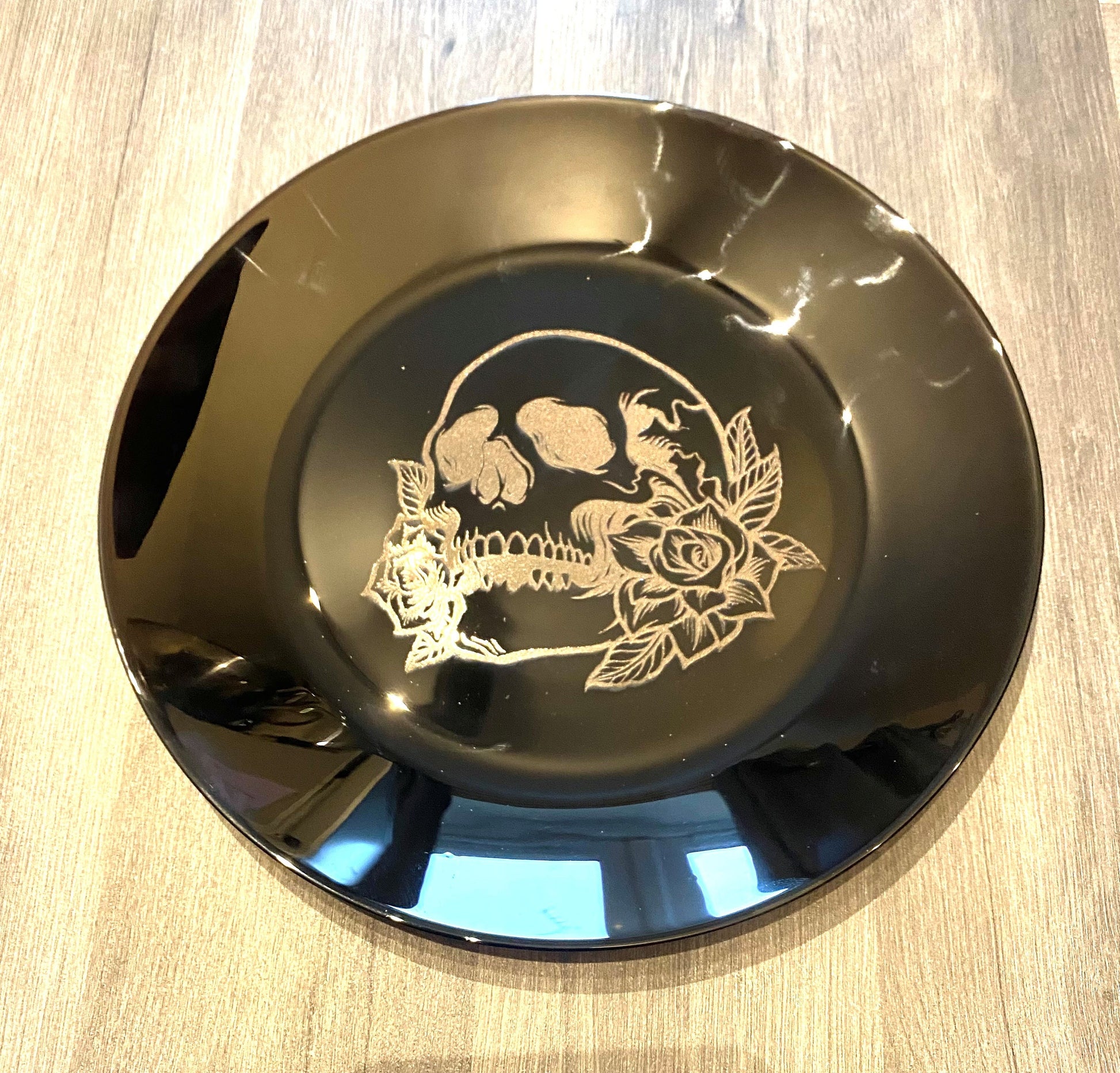 ENGRAVED BLACK, dinnerware, etched bowls, mug, pasta, rose goth, table, side plate, Christmas, dining, set, cat dog owl, skull elephant