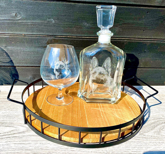 ENGRAVED DECANTER & WHISKEY, glass set, brandy, spirits, alcohol, etched memorial, pet, dog, family, picture, gin, Christmas gift him, dad