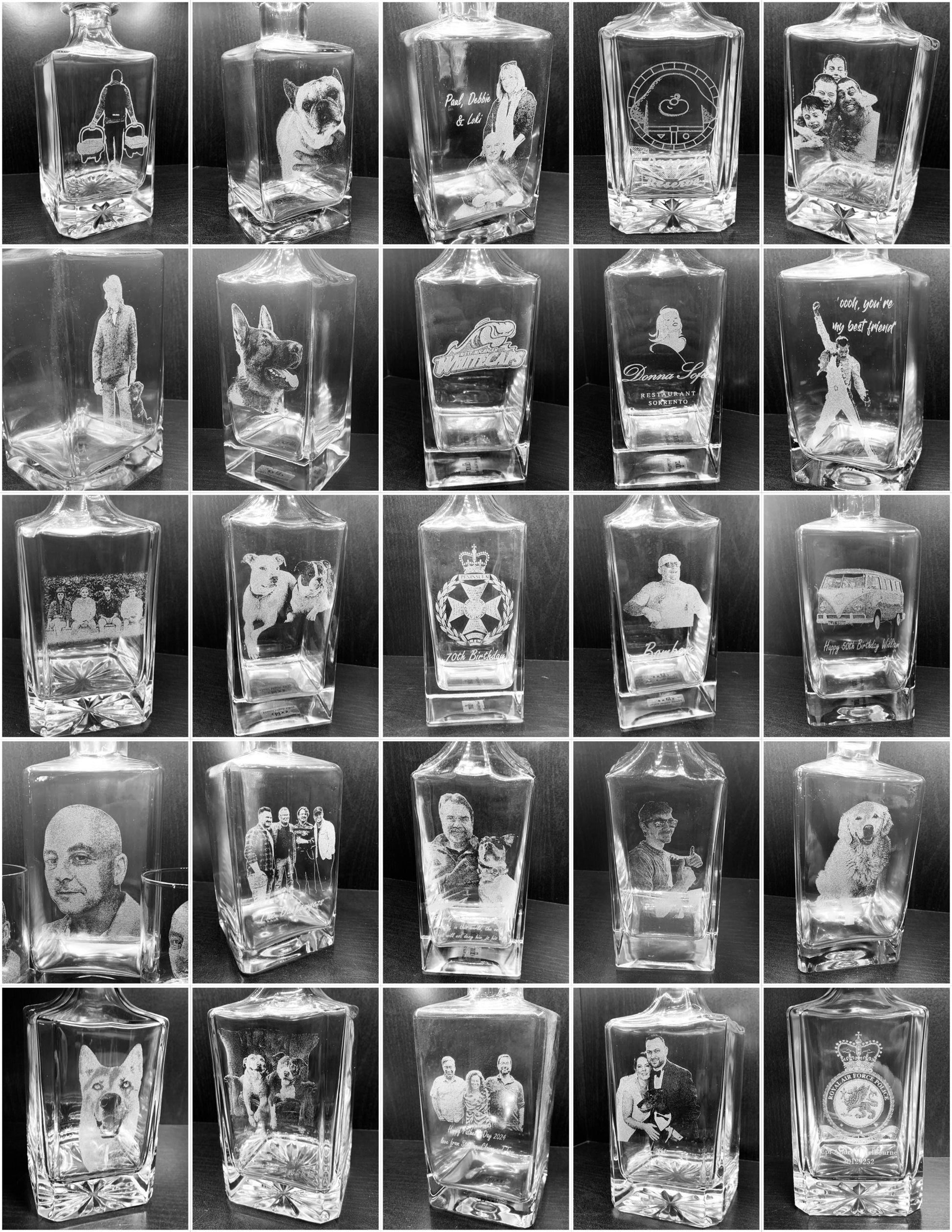 PHOTO engraved glassware, personalised etched, gift pets, dogs, cat, pictures children beer, pint, whiskey tankard, gin, daddy, Christmas