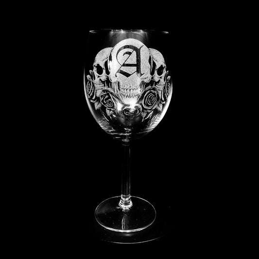 Skull & Rose Personalised Letter/ Initial Wine