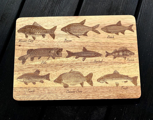 Fishing engraved wooden chopping board - All fish