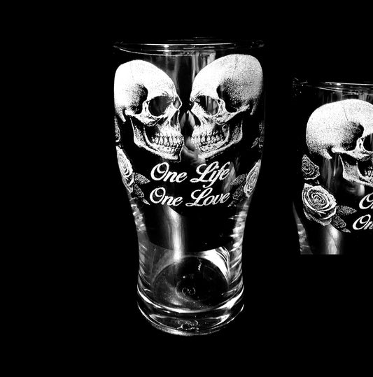 One Life One Love Skull & Rose Pint Beer