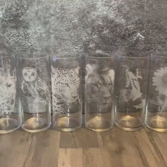 TIGER engraved VASE Mother’s Day personalised etched glass gift, flowers, wedding, wife, cat, dog, pet, children, family, mum, mom, nanna