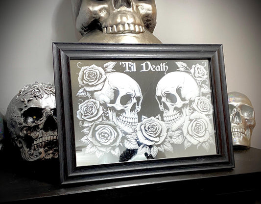 'Til Death Skull & Rose Framed Engraved mirror